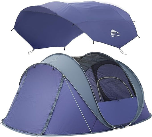 4 Person Easy Pop Up Tent, Waterproof, Automatic Setup,2 Doors-Instant Family Tents for Camping, Hiking & Traveling