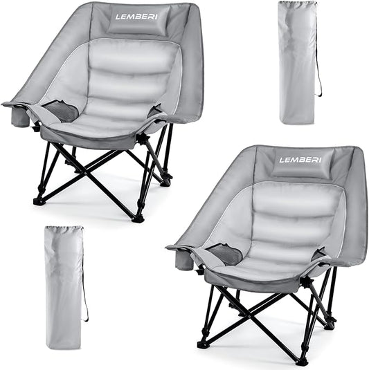 Oversized Folding Camping Chair, Portable Outdoor Folding Chairs with Headrest Support,Cup Holder,Heavy Duty Camping Chairs for Adults,Beach, Fishing,Camping, Sports,up to 500 LBS,2PC