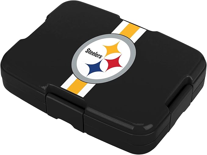 FOCO NFL Unisex-Adult Officially Licensed Team Color Stripe Primary Logo Football Leak Proof 5 Compartment Bento Lunch Box - Pittsburgh Steelers