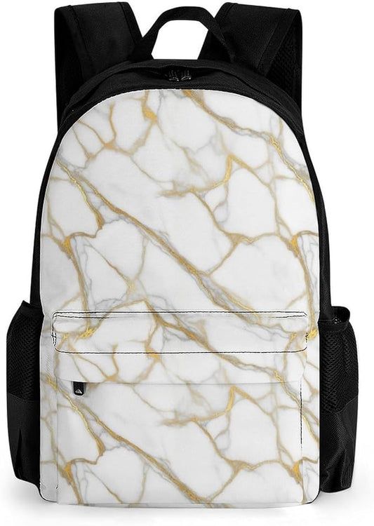 Supdreamc Lightweight Daypack Bookbag for Trekking Business Walking Cycling, Big Capacity Anti-Theft Multipurpose Carry On Bag, Gold Marble White Business Computer Bag