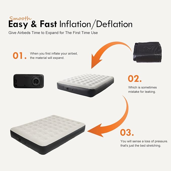 DIMAR GARDEN Queen Size Air Mattress with Built-in Pump, Inflatable Flocked AirBed Blow Up Mattress