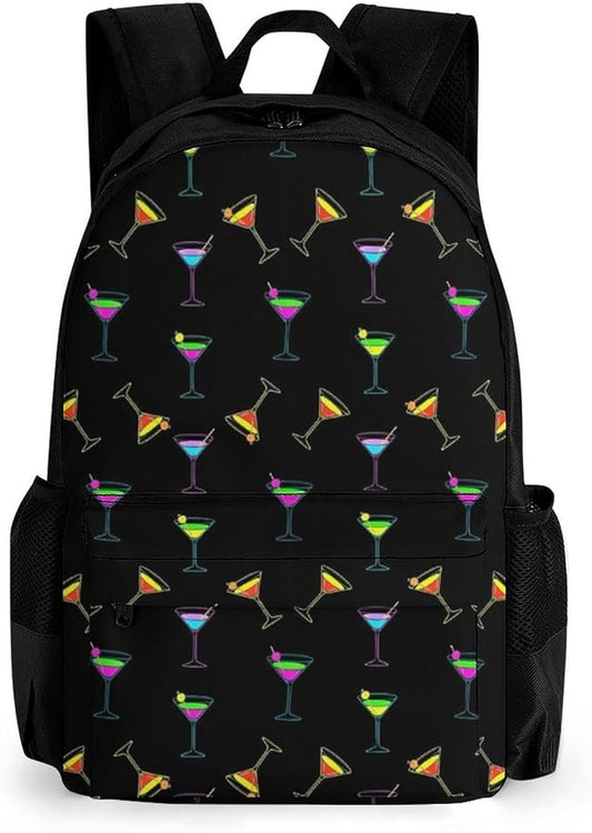 Supdreamc Polyester Daypack Backpack for Sports Travel Running, Big Capacity Anti-Theft Multipurpose Carry On Bag, Martini Evening Laptop Book Bag Rucksack