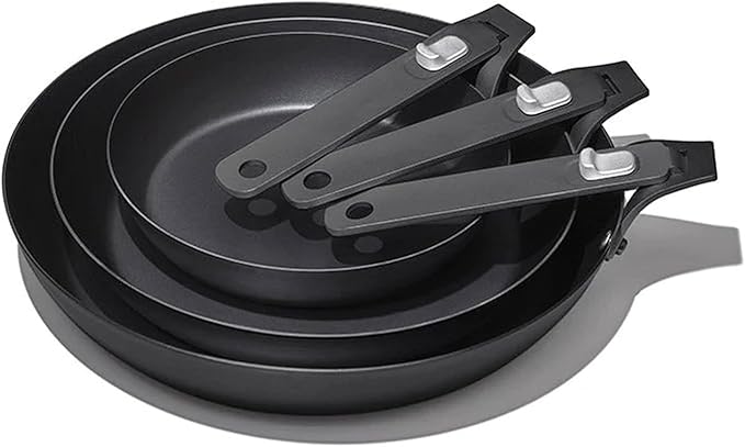 OXO Outdoor Pre-Seasoned Carbon Steel 8" Frying Pan Skillet, Detachable Handle for Easy Storage, Indoor Use, Nonstick with Use, Induction Suitable, Oven & Broiler Safe,Browning, Grill,Sear,Saute,Black