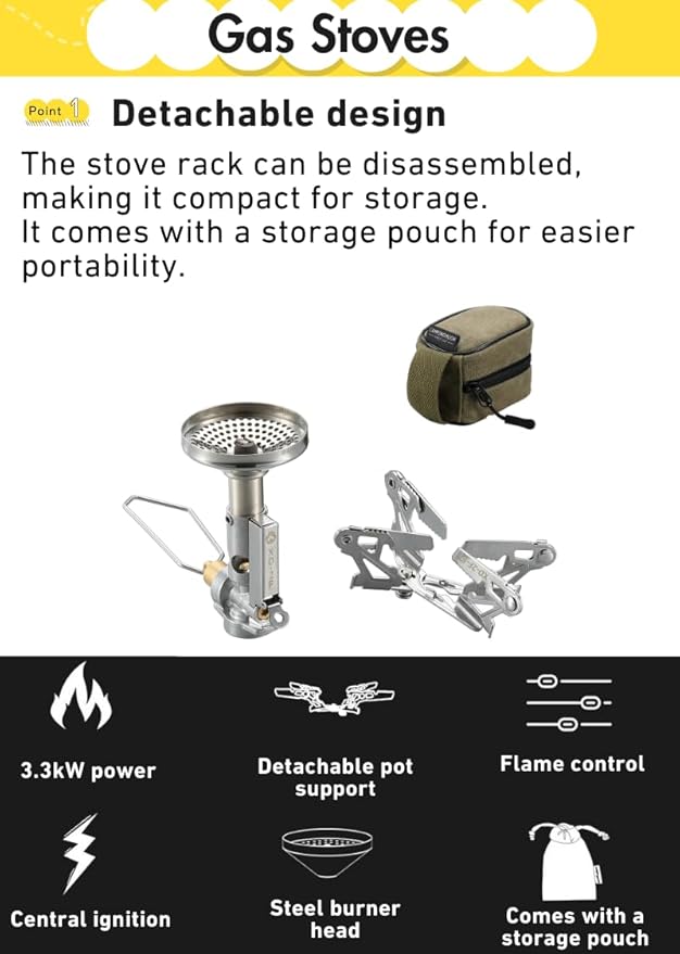 CAMPINGMOON Canister Top Stove Portable Compact Foldable w/igniter w/Gas Fuel Can Stabilizer XD-2F/Z41