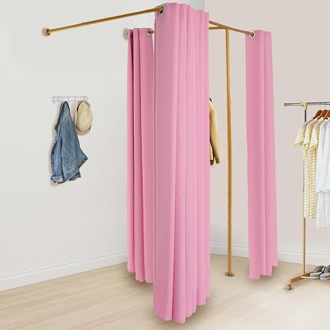 Clothing Store Fitting Room, Clothing Store Dressing Room, F-Shaped Room Privacy Protection Changing Room Divider, Dressing Room Fitting Room for Boutique, Curtain Room Divider (F-Shaped-Pink)