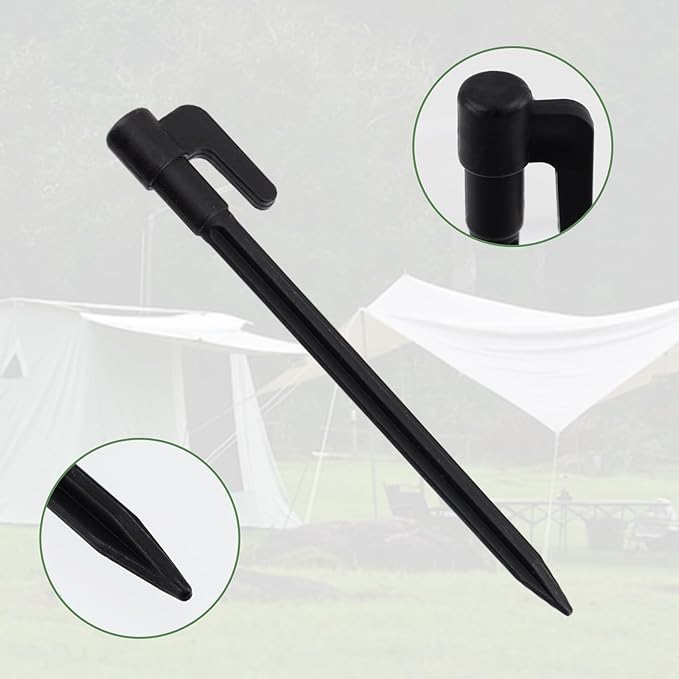 20pcs Heavy Duty Plastic Landscape Edging Stakes Plant Support Lawn Stake Durable Tent Pegs Spike Hook for Outdoor Activities Garden Camping Black