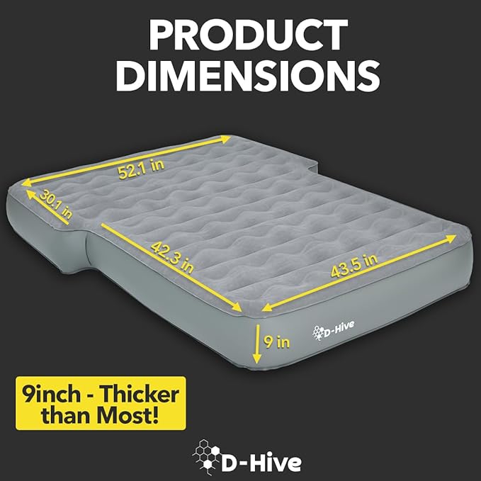D-Hive SUV Air Mattress, Ultra-Thick Material Extra-High Car Air Mattress, SUV Mattress for Toyota 4runner, Car Mattress w/Built-in Pump Inflatable Car Air Mattress Grey