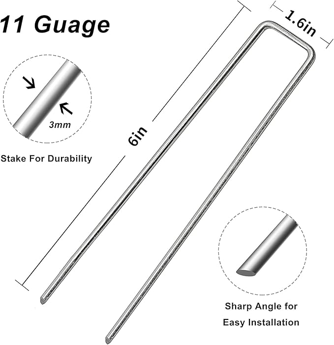 Landscape Staples Galvanized Garden Stakes, Heavy Duty Garden Pins for Fences, Lawns, Weed Barriers and Landscape Fabrics, Netting, Irrigation Hose (6 inch, 25)
