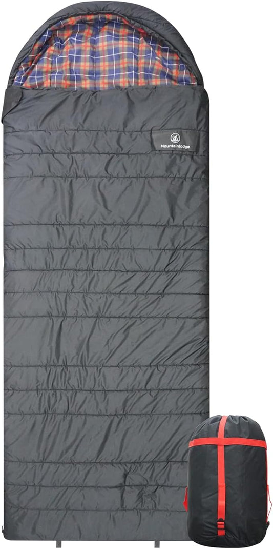 Mountainlodge Polycotton Sleeping Bag for Adult,Cold&Warm Weather Large with Compression Sack and Water Resistant for Family Camping,Travel and Car Camping