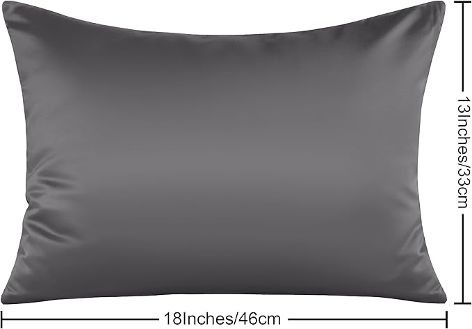 NTBAY Zippered Silk Satin Toddler Pillowcases - 2 Pack Hidden Zipper 13x18 Pillowcases - Luxury and Silky Baby Travel Pillow Covers, Dark Grey
