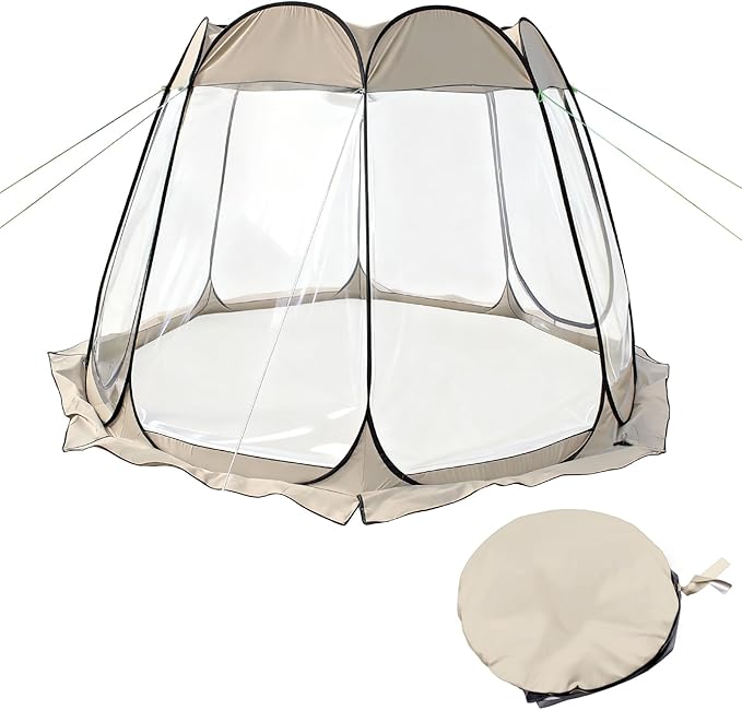 Pop Up Bubble Tent, Waterproof Outdoor Instant Canopy Tent with Floor Mat & Top Cover, 8 Person Screen House for Camping Party Patio Backyard & Sports Watching, 360 Degree View Khaki