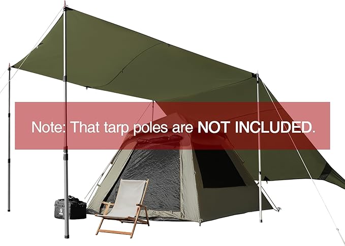 REDCAMP 10x17ft Large Waterproof Camping Tarp, Hammock Rain Fly with UV50+ Sun Protection, 8 Guy Lines & Stakes, Backpacking Tent Shelter for Camping, Hiking, Beach (Green)