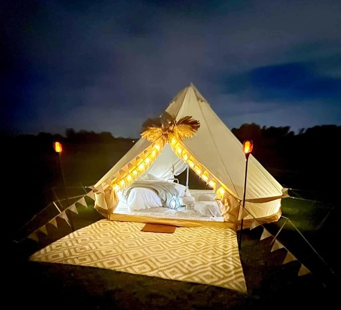 Large Luxury 4-Season Cotton Canvas Bell Tent Double Doors Camping Hunting Tent with Stove Jack Hole and Cable Hole