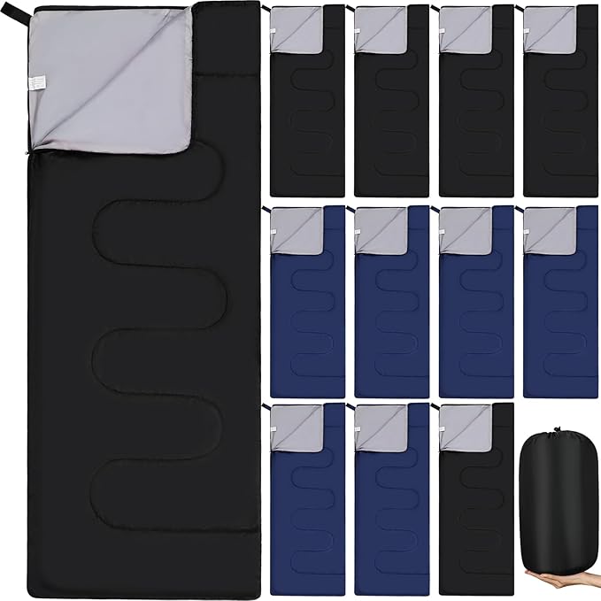 Macarrie 12 Pack Camping Sleeping Bags for Adults Bulk Cold Weather Kids Sleeping Bag Homeless Lightweight Waterproof Compression Sack for Backpacking Traveling Hiking Outdoor