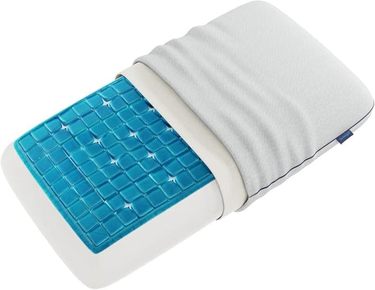 Technogel Deluxe Cooling Gel Pillow - Patented Cooling Technology, Odorless Memory Foam – Breatable Ergonomic Support for Stomach Sleepers with Washable Cover, 3.5" (Thin)