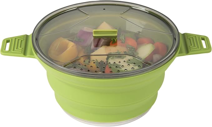 Restaurantware-Hi Tek 2.5 Liter Collapsible Camping Pot, 1 Portable Cook Pot - With Lid, Stainless Steel Bottom, Silicone Camping Cookware, For Travel Or Outdoor Hiking- Restaurantware