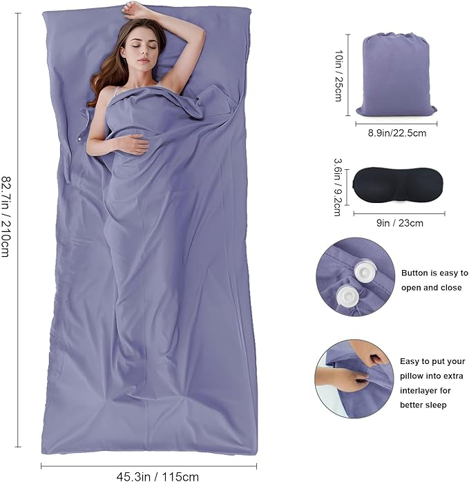Sleeping Bag Liner,Travel Sheet & Adult Sleep Sack, Camping Sheets Travel Sleep Sack for Backpacking,Hotels & Hostels -Lightweight Single &Double Travel Sheet Camping Sheets