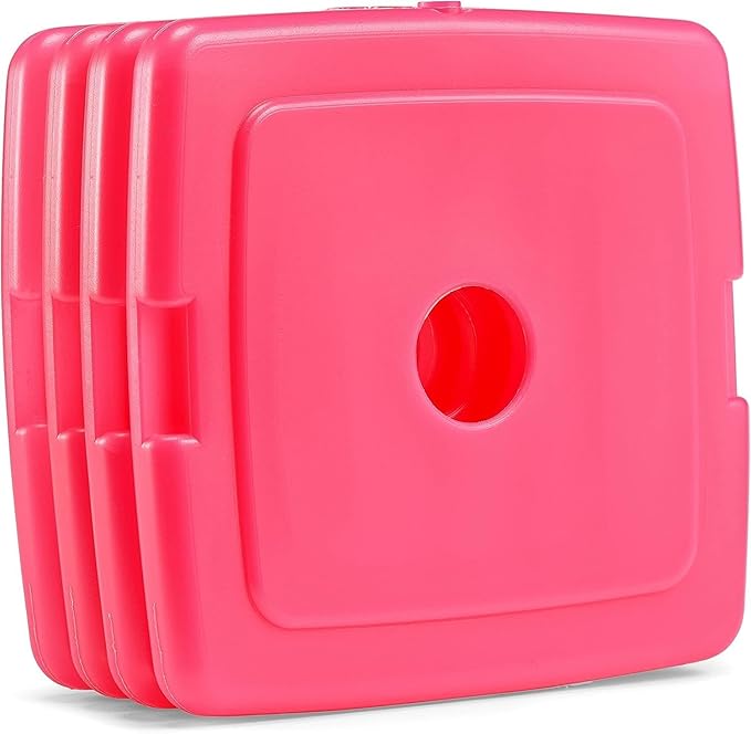 Cool Coolers by Fit & Fresh 4 Pack Slim Ice Packs, Quick Freeze Space Saving Reusable Ice Packs for Lunch Boxes or Coolers, Pink