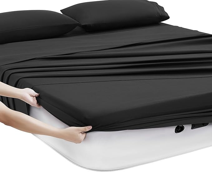Camping Sheets King Size - Outdoor Air Mattress Sheet Set – Built-in Corner Straps for Air Mattress & Camping Use – Designed for Inflatable Beds & Tailgate Sleepovers, Black