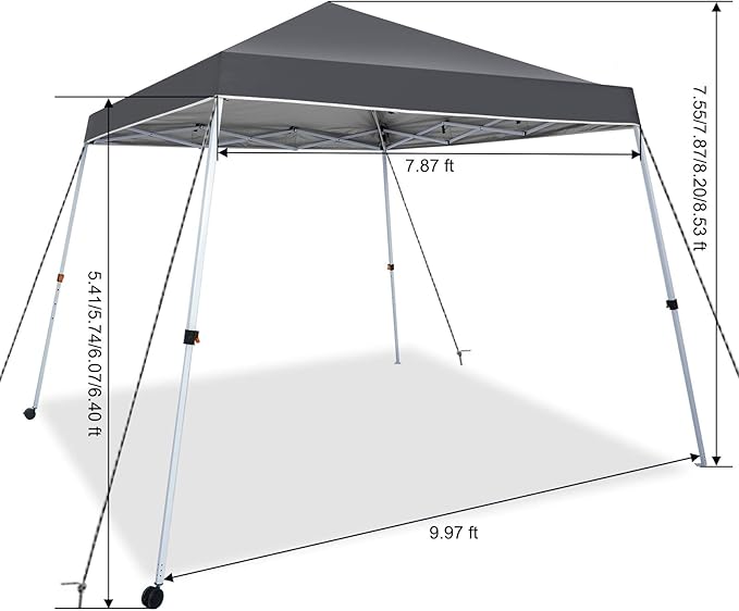 Sunnyglade 10x10 Ft Pop Up Canopy Tent One Button Easy Pop Up Outdoor Instant Folding Slant Leg Canopy with 2 Wheels and Deluxe Carry Bag(Dark Grey)