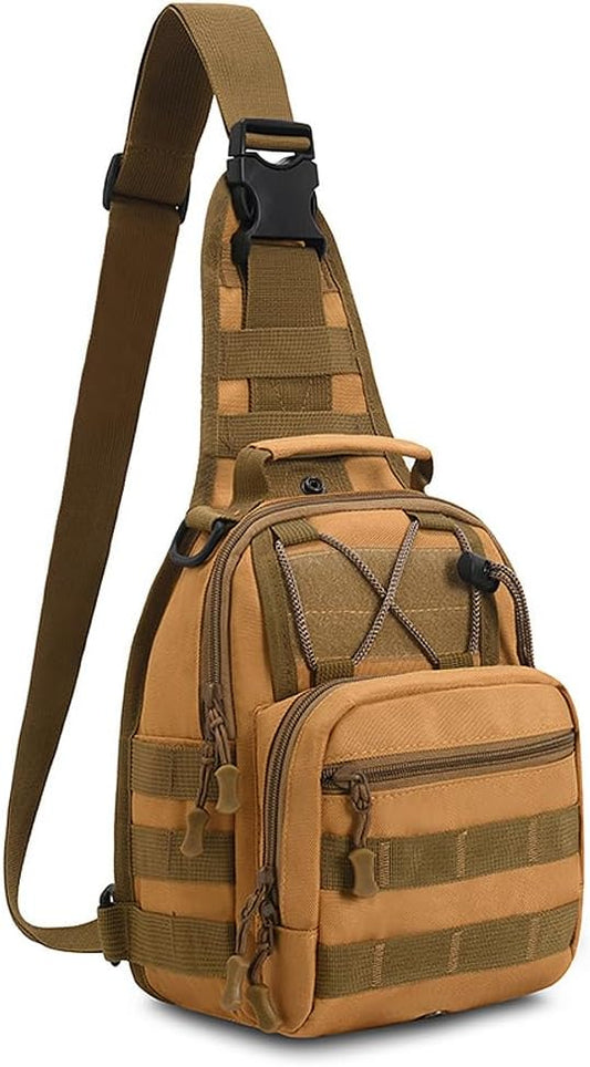 Viriber Tactical Backpack, Waterproof Military Cross-body Molle Sling Shoulder Backpack Chest Bag for Outdoor Every Day Carry Khaki