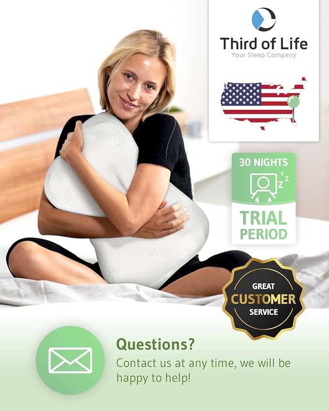 Third of Life Travel Pillow with Activated Charcoal Memory Foam | Cervical Neck Pain Relief Pillow for Back & Side Sleepers | Aloe Vera Extract Viscose Pillowcase
