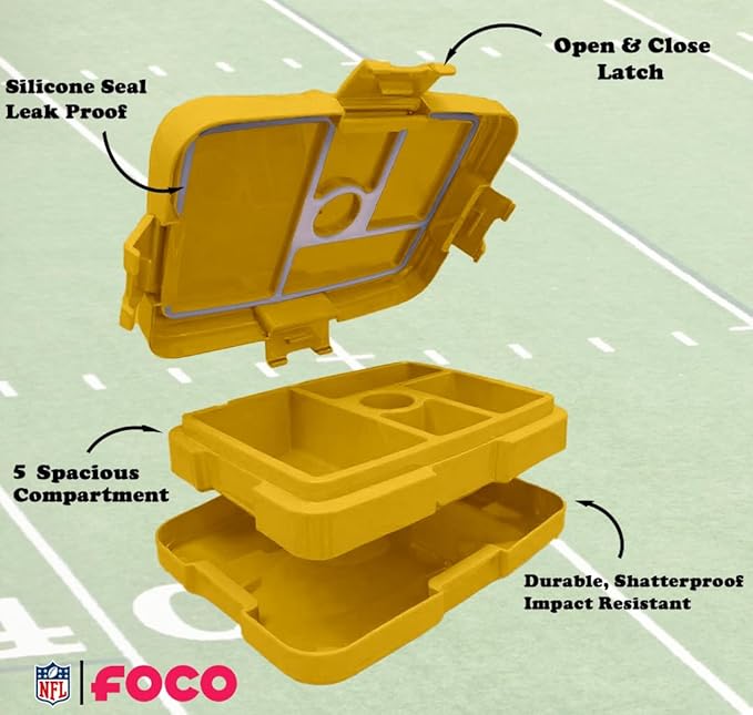 FOCO NFL Unisex-Adult Officially Licensed 2-Tone Big Logo Team Color Football Leak Proof 5 Compartment Bento Lunch Box - Washington Commanders