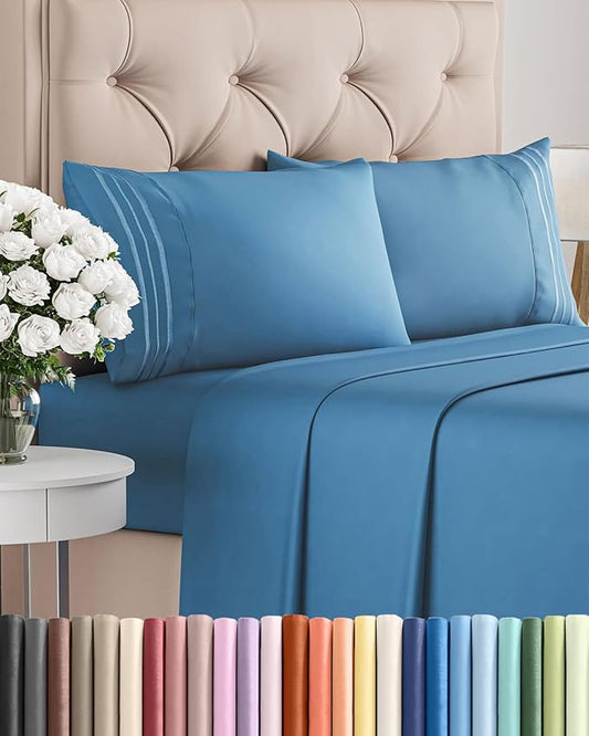 King Size 4 Piece Sheet Set - Comfy Breathable & Cooling Bed Sheets Set - Hotel Luxury Bedding for Women, Men, Kids, Teens, Boys & Girls - Deep Pockets, Soft and Wrinkle Free - Oeko-Tex - Denim Blue