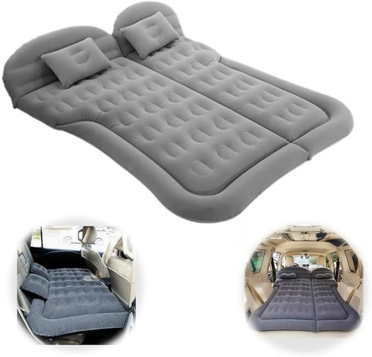 SUV Air Mattress Camping Bed Car Inflatable Mattress for Truck Backseat - Foldable Air Mattress with Flocking Surface and Pillows Portable Air Bed for Home Tent Camping Travel - Grey