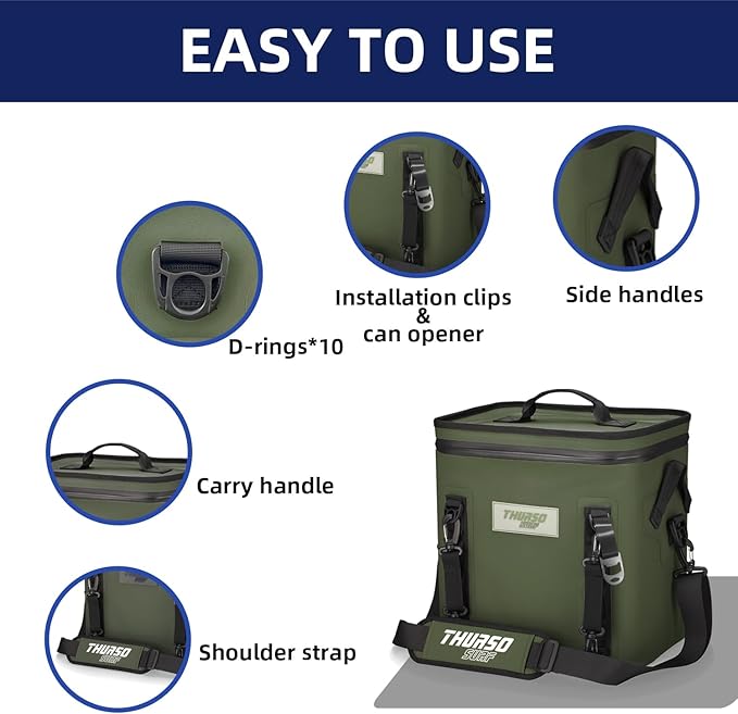 THURSO SURF Soft Cooler 24 Can Portable Ice Cooler Bag — 48 hr Insulation Leakproof & Airtight Waterproof Zipper Floating Beach Cooler for Travel Camping Kayak Paddleboard