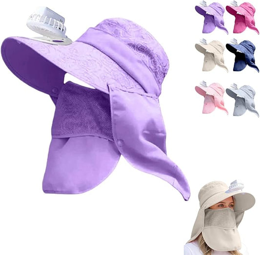 Solar Fan Cap, Wide Brim Sun Cap, USB and Solar Powered Adjustable Breathable Fan Hat for Women Men Outdoor