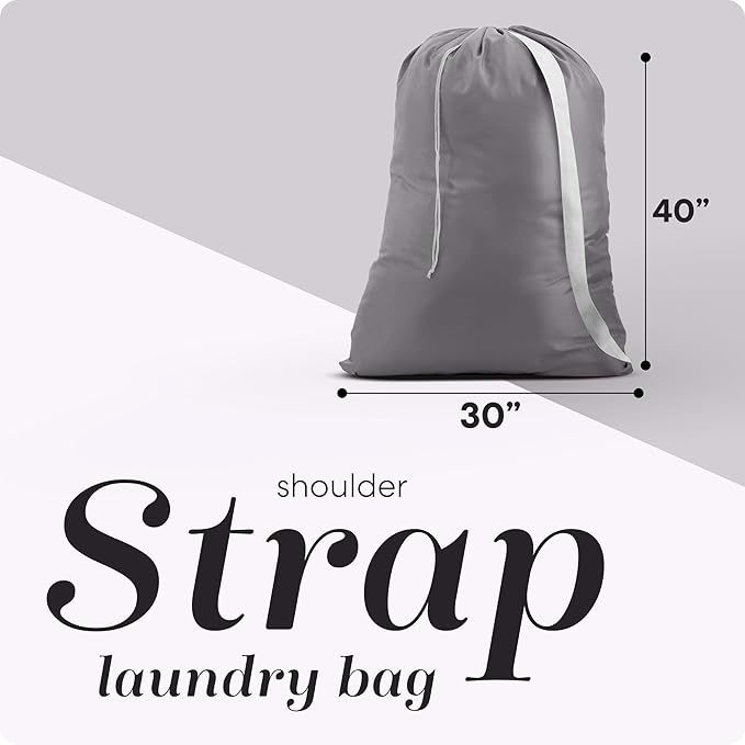 Handy Laundry Bag Shoulder Strap - Drawstring Locking Closure, Durable Nylon Material, Large Capacity, Heavy Duty Stitching - Perfect for Laundromat or College Dorm (Grey, 30" x 40")