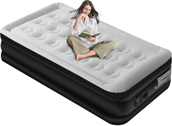 Panana Twin Air Mattress with Built in Electric Pump, Height 18.5" Comfort Blow up Inflatable Guest Air Bed Airbed with Flocked Top, Storage Bag for Family, Home, Camping