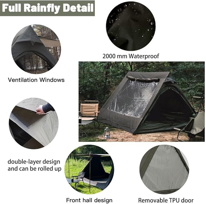 4 Person Canvas Tent with Full Rainfly&Footprint, Easy Set Up Breathable 4 Season FamilyTent for Winter Outdoor Glamping Car Camping