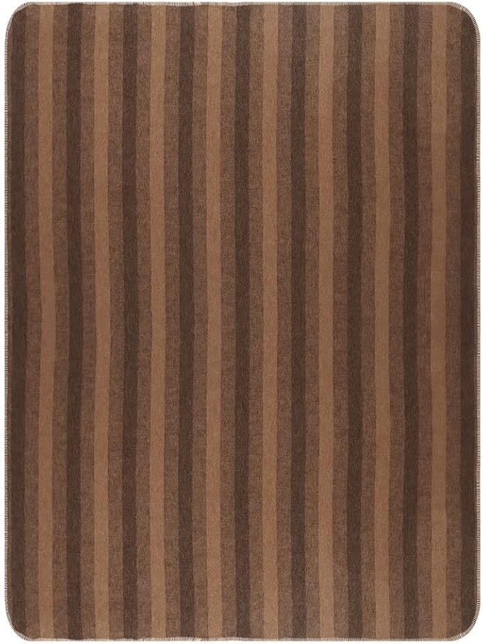 Thick Alpaca Wool Blanket Heavyweight Camping Outdoors Indoors Soft Peru Twin Size Stripes Design (Brown/Camel, Twin Size)