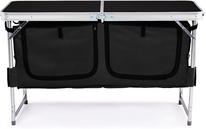 Outvita Folding Table, 4FT Aluminum Camping Table with Large Storage Space and Adjustable Height Picnic Table Lightweight for Carring Outdoor Party Events Beach