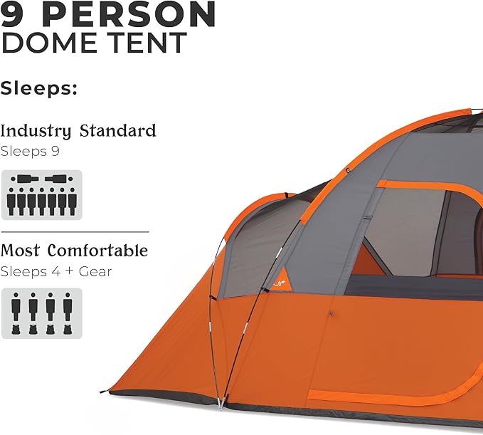 CORE Tent for Family Camping, Hiking and Backpacking | 3 Person / 4 Person / 6 Person / 9 Person Person Dome Camp Tents with Included Tent Gear Loft for Outdoor Accessories