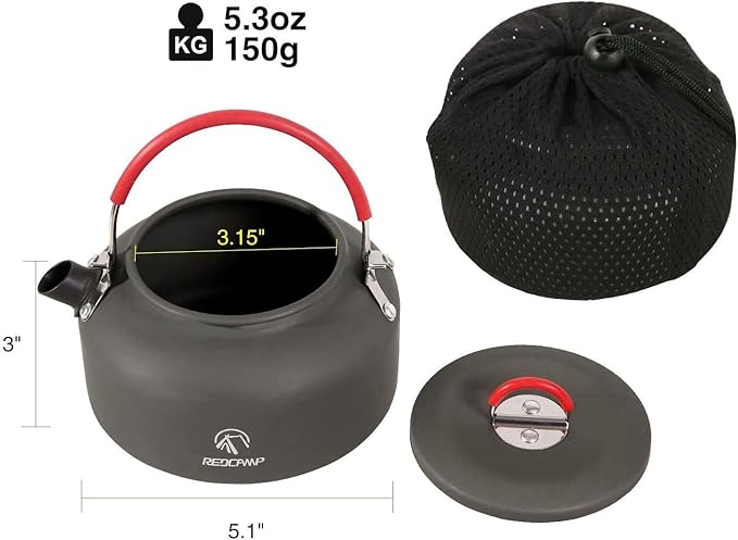 REDCAMP 0.8L Mini Outdoor Camping Kettle, Aluminum Water Pot with Carrying Bag, Lightweight Compact Tea Kettle