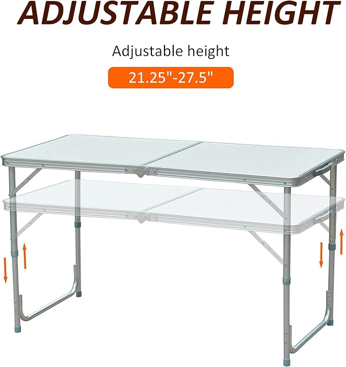 Outsunny 47" Folding Camping Table with Height Adjustability, Lightweight Portable Table with Carry Handle, Outdoor Folding Table Camping Accessories