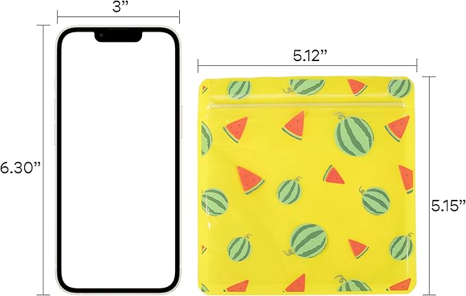 QQ Studio 100 PCS Clear Print Poly Plastic Color Empty Hangover Starter Kit with Resealable Zipper Seal Lock (Watermelon, 5.12 inch x 5.12 inch)