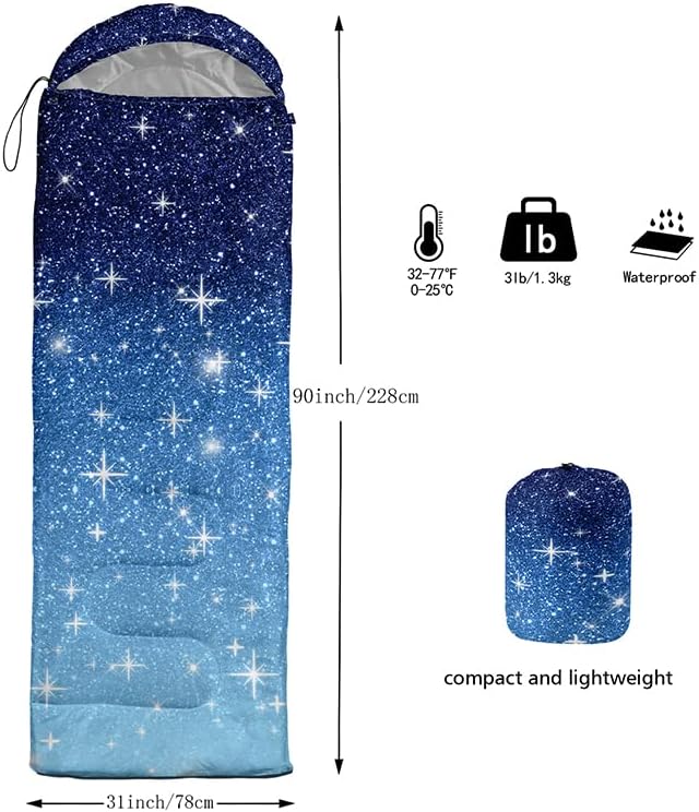 Kids Sleeping Bag for Boys and Girls,Mixed Color Star Dot-Lightweight Warm Portable Outdoor Indoor-Waterproof Cold Weather Resistant Sleeping Bag for Camping Hiking