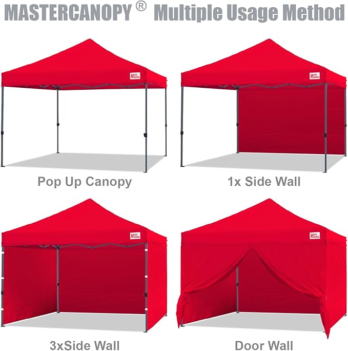 MASTERCANOPY Heavy Duty Pop-up Canopy Tent with Sidewalls (10x10,Red)