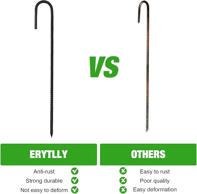 ERYTLLY 16In Rebar Stakes J Hook Heavy Duty Galvanized Metal Stakes for Ground Barrel Soil Tent Swing Set Anchors Fence Stakes Curved Steel Plant Support Garden Stakes with Hooks (16in 8pk)