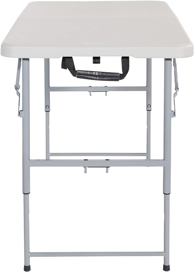 Office Star Resin Multipurpose Rectangle Table, 4-Feet Long, Height Adjustable, Center Folding Table, Light Gray