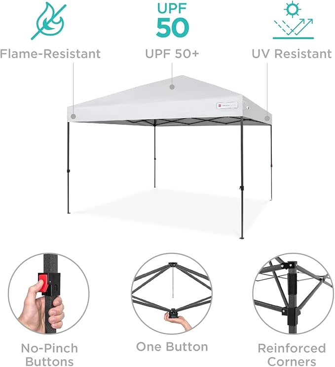 Best Choice Products 8x8ft Pop Up Canopy Tent, Outdoor Shade, 1 Person 1 Minute Set Up, Carry Case, 4 Weight Bags - White
