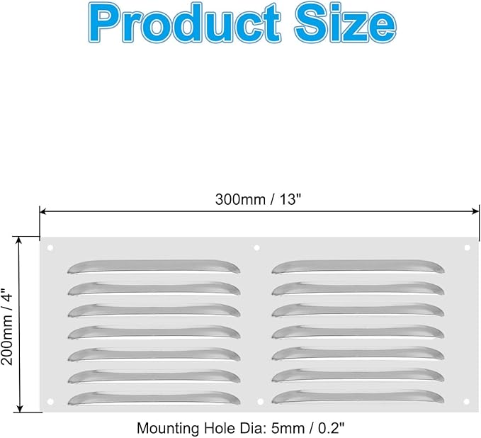 PATIKIL 12 x 8 Inch Aluminum Vent Cover, Screen Air Grille Ventilation Cover HVAC Louvered Grill for Home Kitchen Fireplace Bathroom Wall Ceiling, Silver Tone