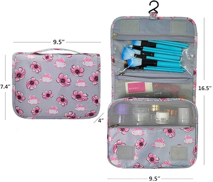 Trawila Travel Hanging Toiletry Bag Cosmetic Bag Makeup Organizers for Men & Women with Sturdy Hook (Grey flower)