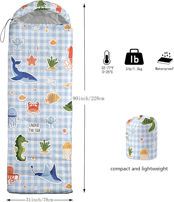 Sleeping Bags for Adults Kids,Backpacking Camping Sleeping Bag for Girls Boys Lightweight Waterproof Cold/Warm Weather Sleeping Bag for All Season