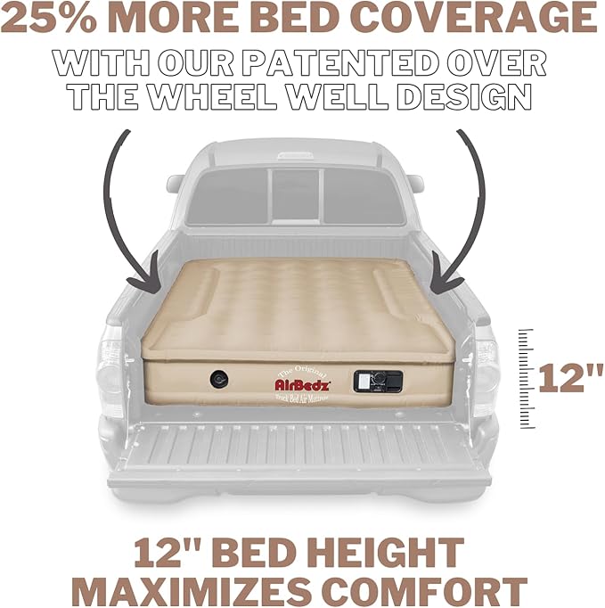 Pittman - Tacoma Truck Bed Mattress 6.5 Foot > 6ft - Airbedz Mid Size Truck Bed Air Mattress 6.5' - Built in Pump & 25% More Coverage for Pickup Camping - PPI-503