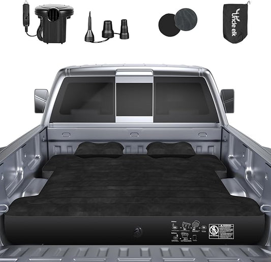 Truck Bed Air Mattress, Full Size Truck Beds, Inflatable Air Mattress Bed with Air Pump 2 Pillows, Carry Bag, Pickup Bed Air Mattress for Chevrolet Silverado, Dodge Ram, Ford, Black